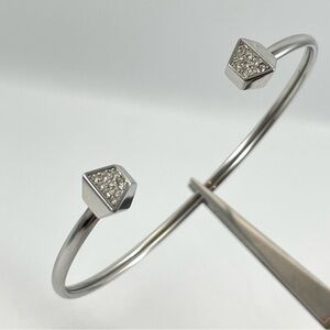 Fossil Brand Rhinestone Flex Stainless Steel Open Cuff Bangle Bracelet